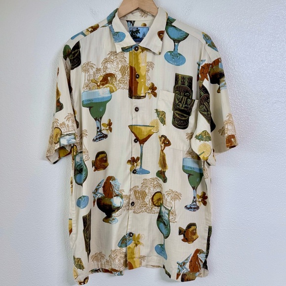 AFTCO Other - AFTCO Bluewater Tiki Cocktails Hawaiian Shirt Cotton Rayon Handcrafted USA Large